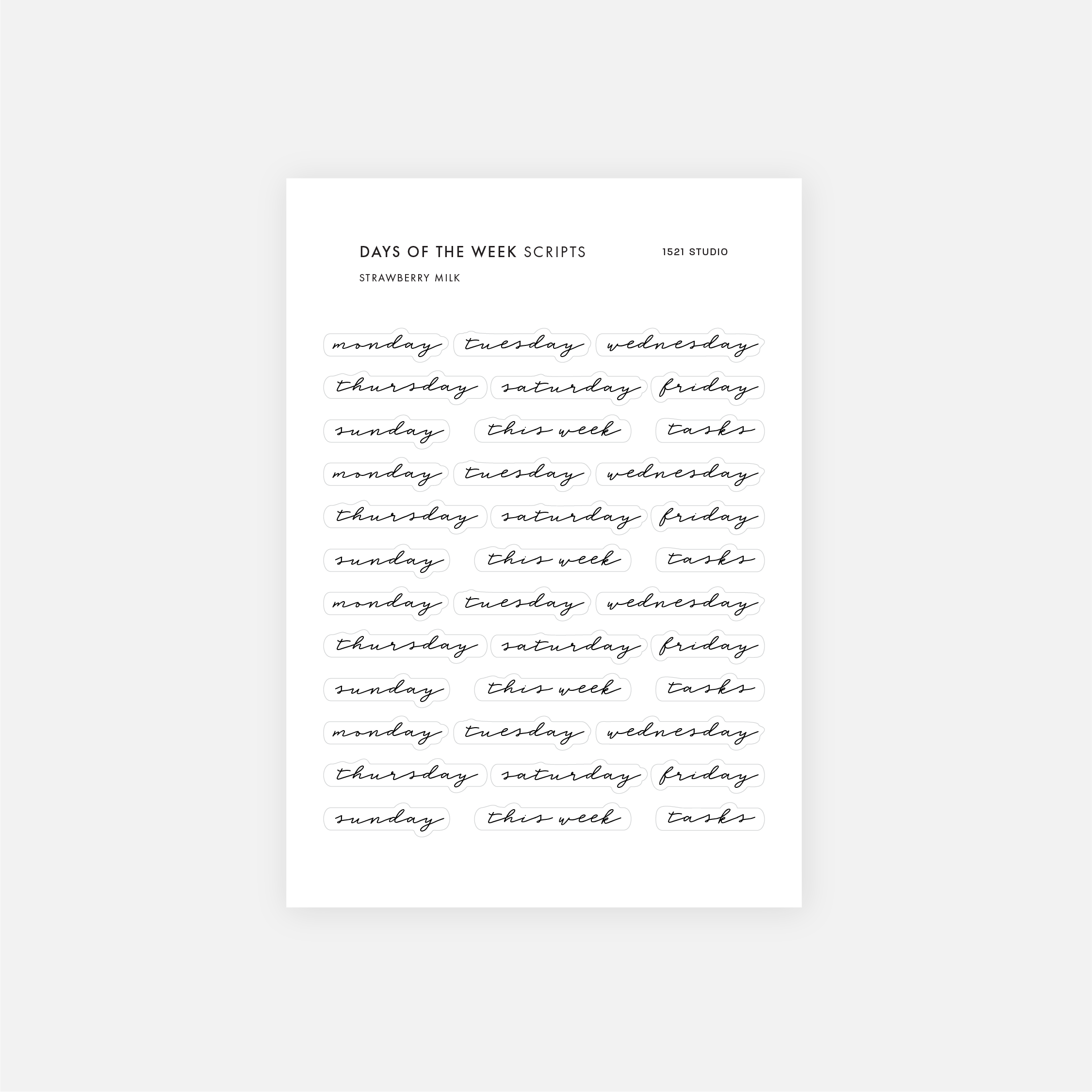 Days of the Week Script Stickers - Planner Stickers – 1521 STUDIO