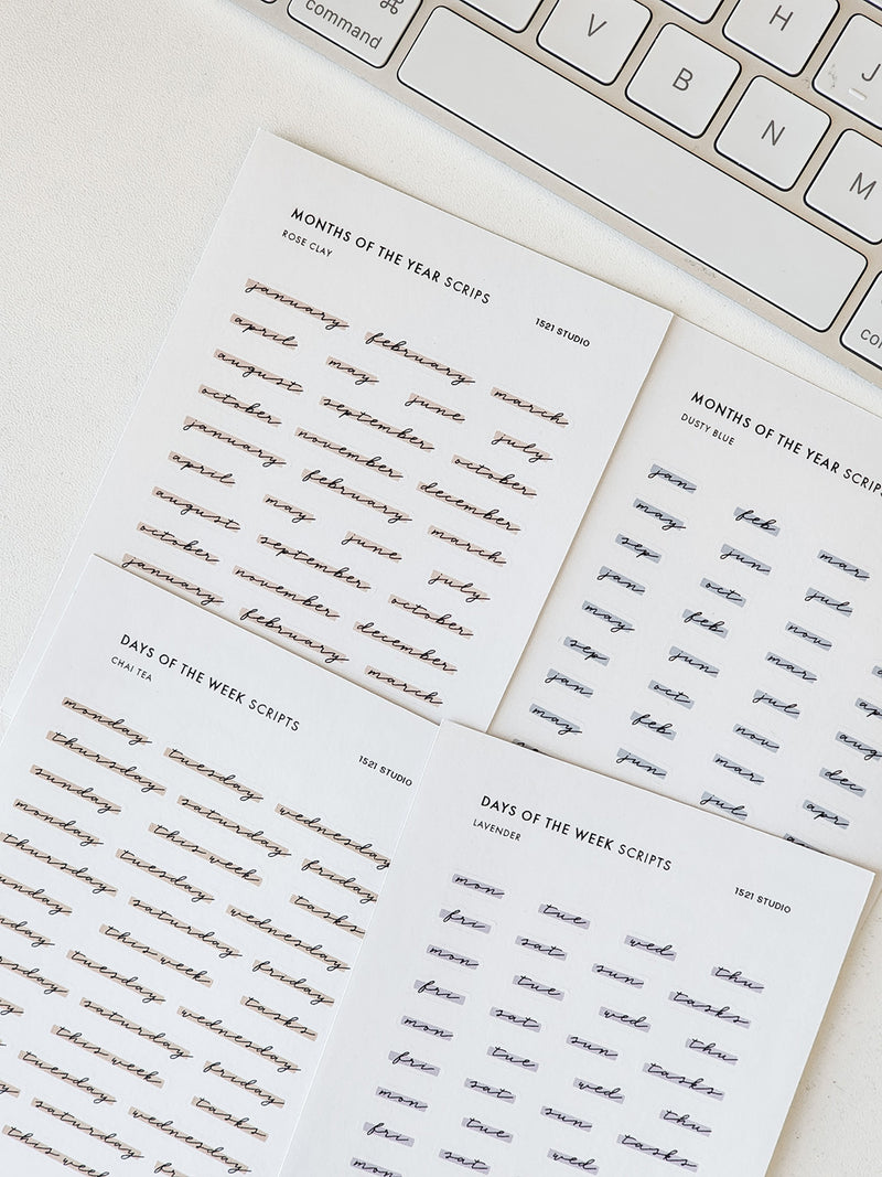Months of the Year Script Stickers